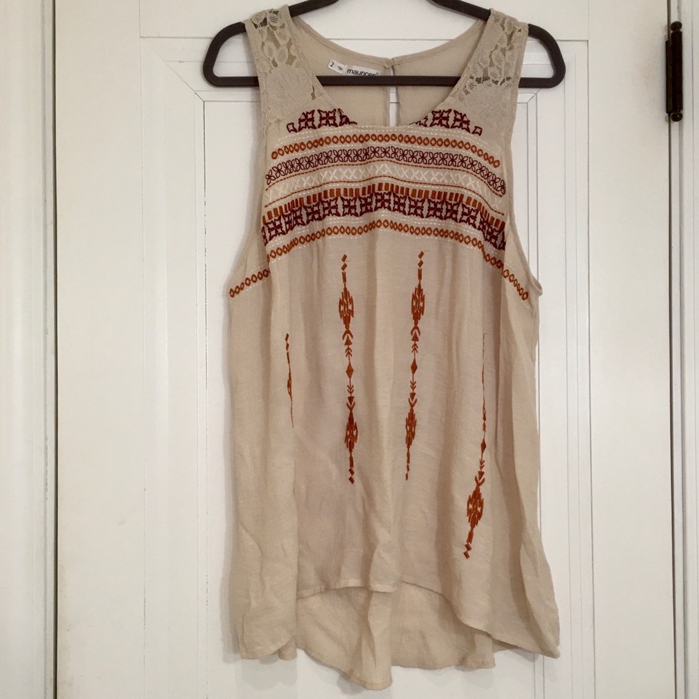 Maurices Embroidered and Lace Sleeveless Shirt
